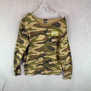 Vans Off The Wall Camo Cut Neck Sweatshirt Small Skate Y2K Grunge Fleece Sweater